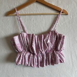 Kortni Jeane Womens white purple polka dot Ruffle Bikini Swimsuit Top Size large